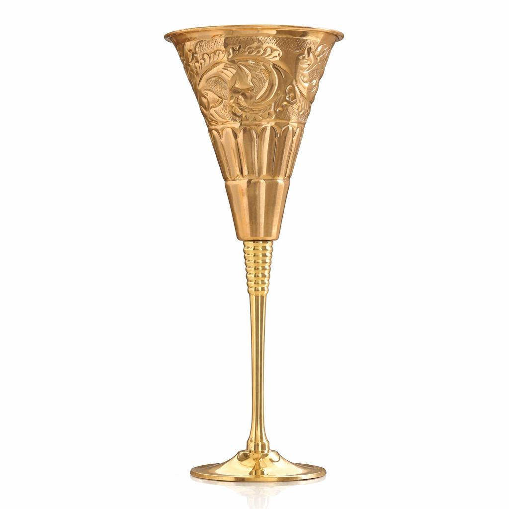 Pure Copper Designer Cocktail Glass with Brass Stand, Drinkware, Barware - Embossed